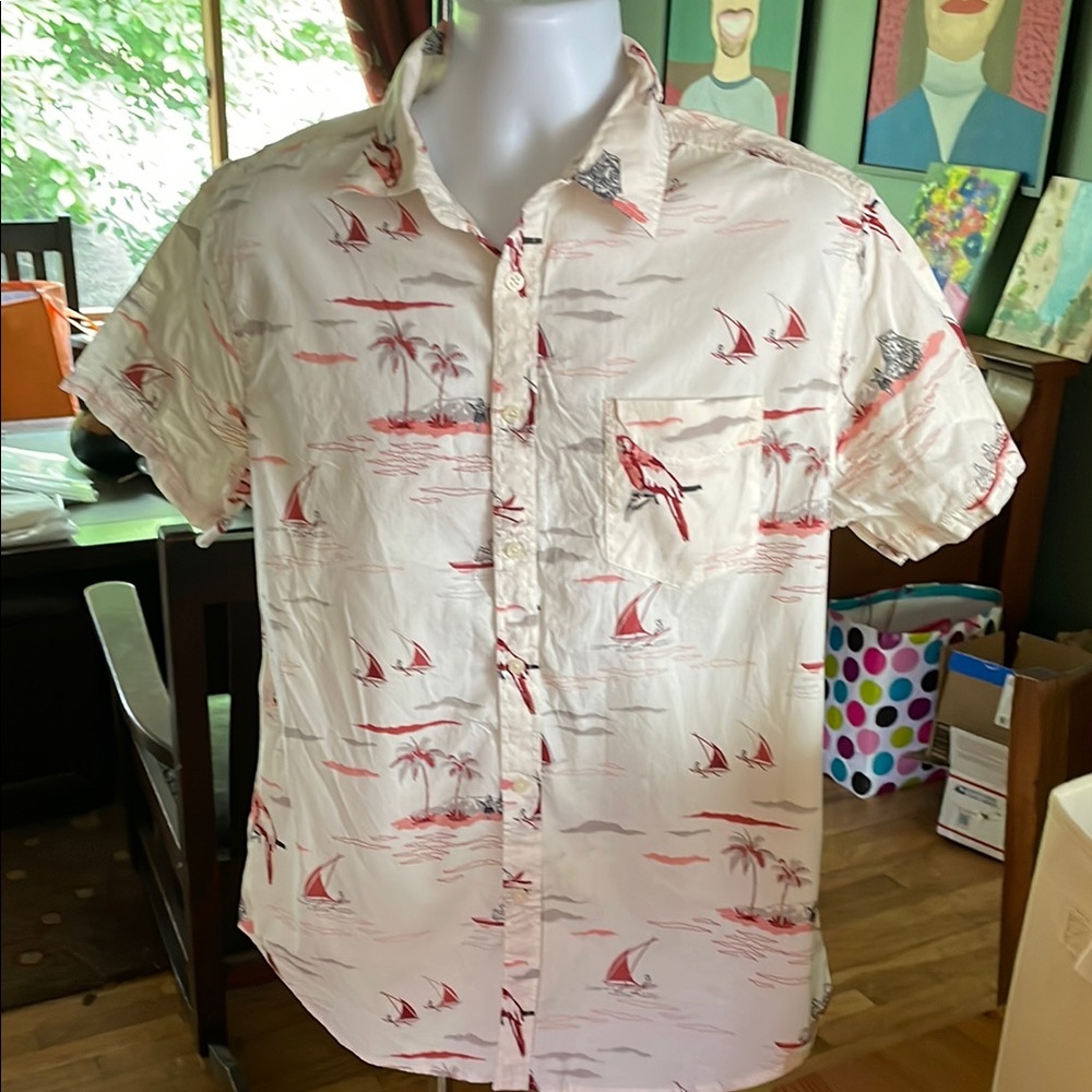 Mossimo Supply Co Cream and Red Hawaiian Casual Shirt